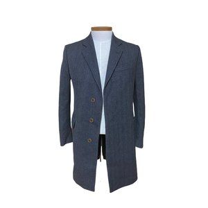 Helmut Lang Men’s Navy Long Tweed Wool Coat with buttons